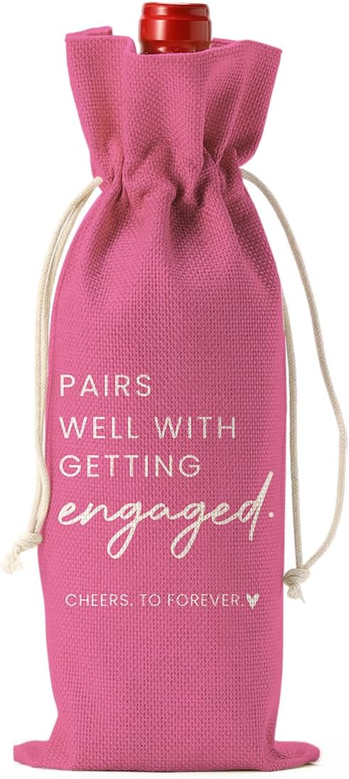 Engaged Engagement Gifts for Couples Her Engagement Party Decorations for Couple Women Wine Bag Pairs Well with Getting Engaged Wine Accessory Sets Pink