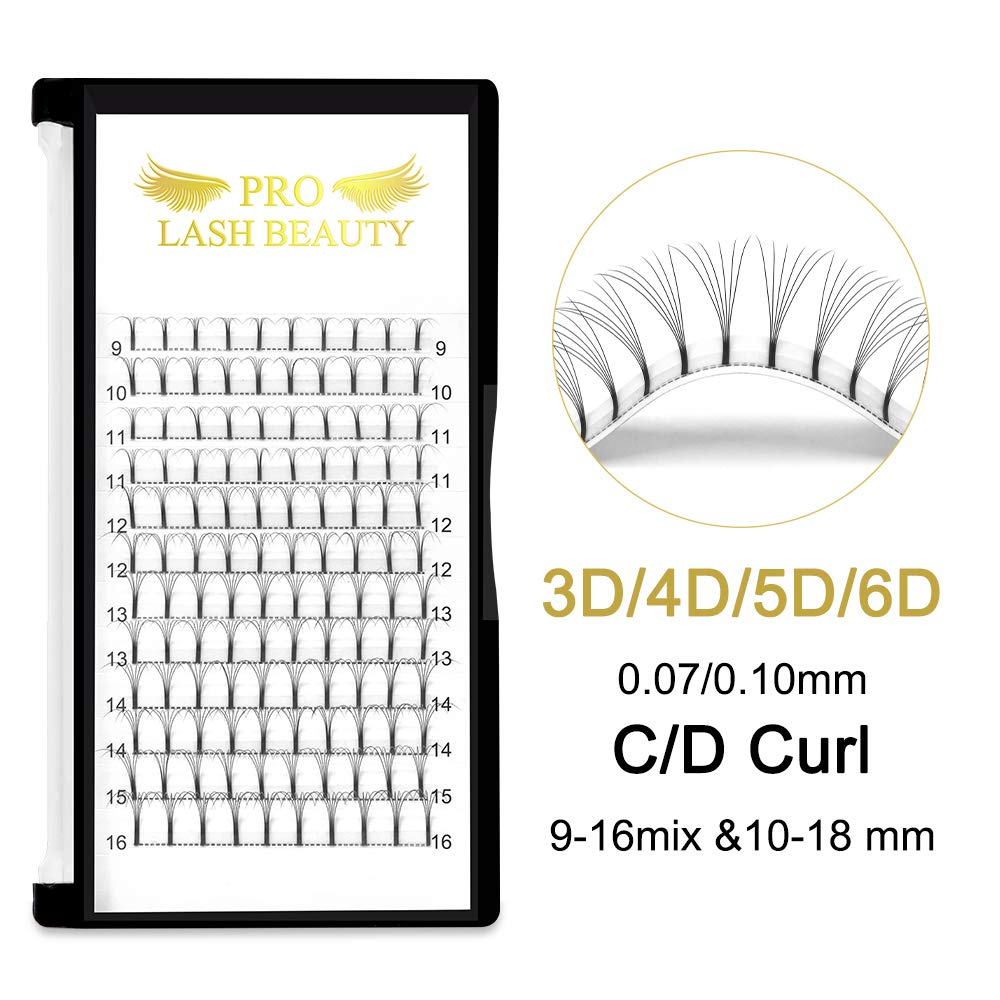 7D-D-0.07-16 Long Stem Premade Fans Eyelash Extensions .07 .10 Volume Lash Extensions C D Curl
