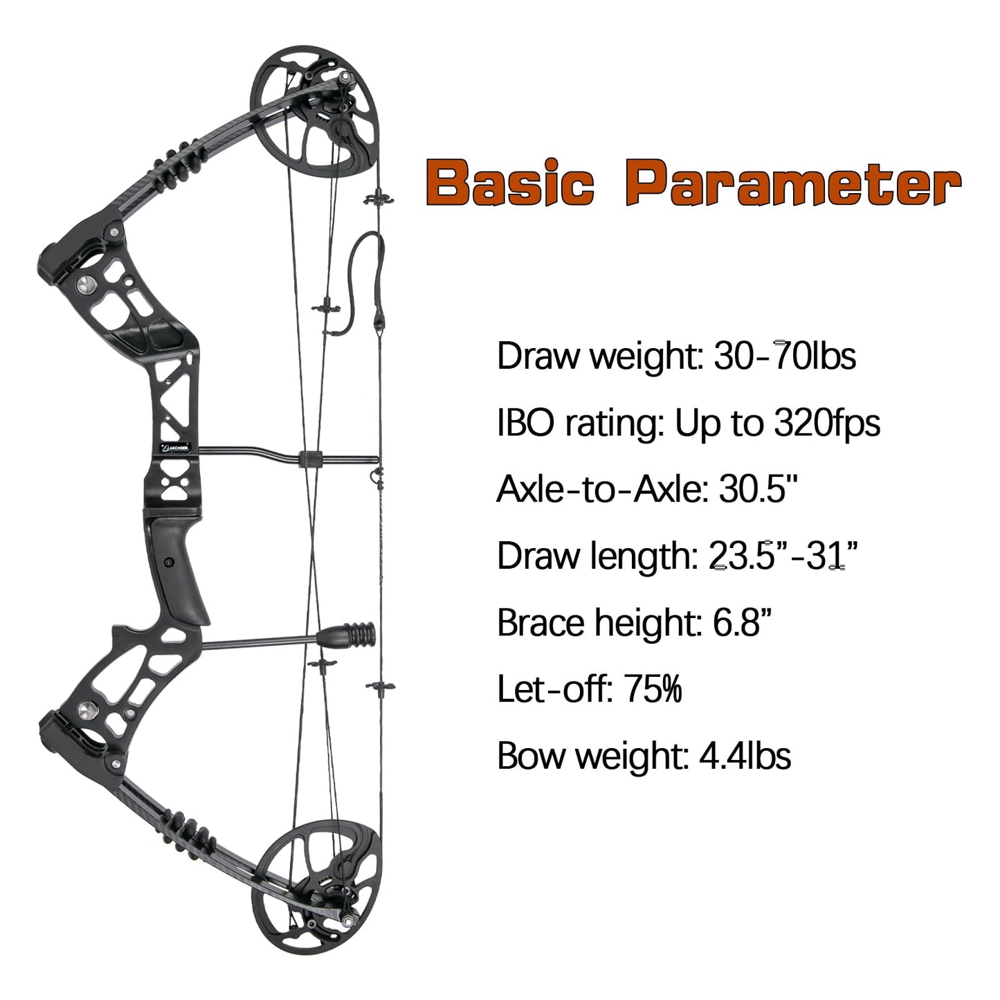 AKCHOER Compound Bow and Arrow Set, 30-70 Lbs Draw Weight, 23.5"-31" Draw Length, Right Handed Bow for Adult, 320 Fps Hunting & Target Bow with Accessories (Black-High Version)