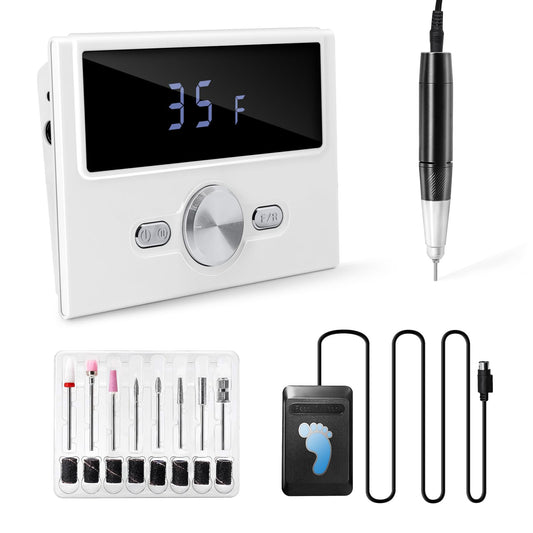 Electric Nail Drill,Large Screen Display Electric Nail File for Acrylic Gel Nails,Nail E-File Polishing Tool for Manicure Gel Nails Polish Removal,with Nail Drill Bits Sanding Bands & Pedal