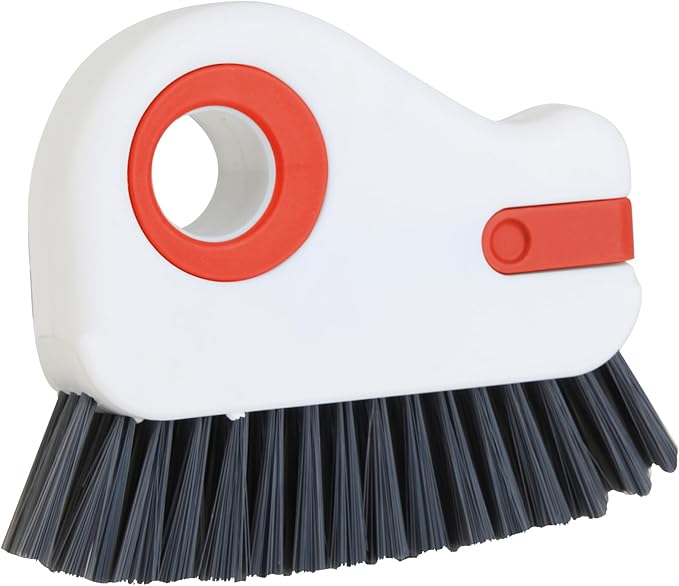 2 in 1 Groove Cleaning Brush, Grout Cleaner Tool & Multifunction Window Track Cleaner (with Hidden Scraper or Mini Dustpan) â for Glass Door Tracks, Window Sills, Sliding Doors (Orange)