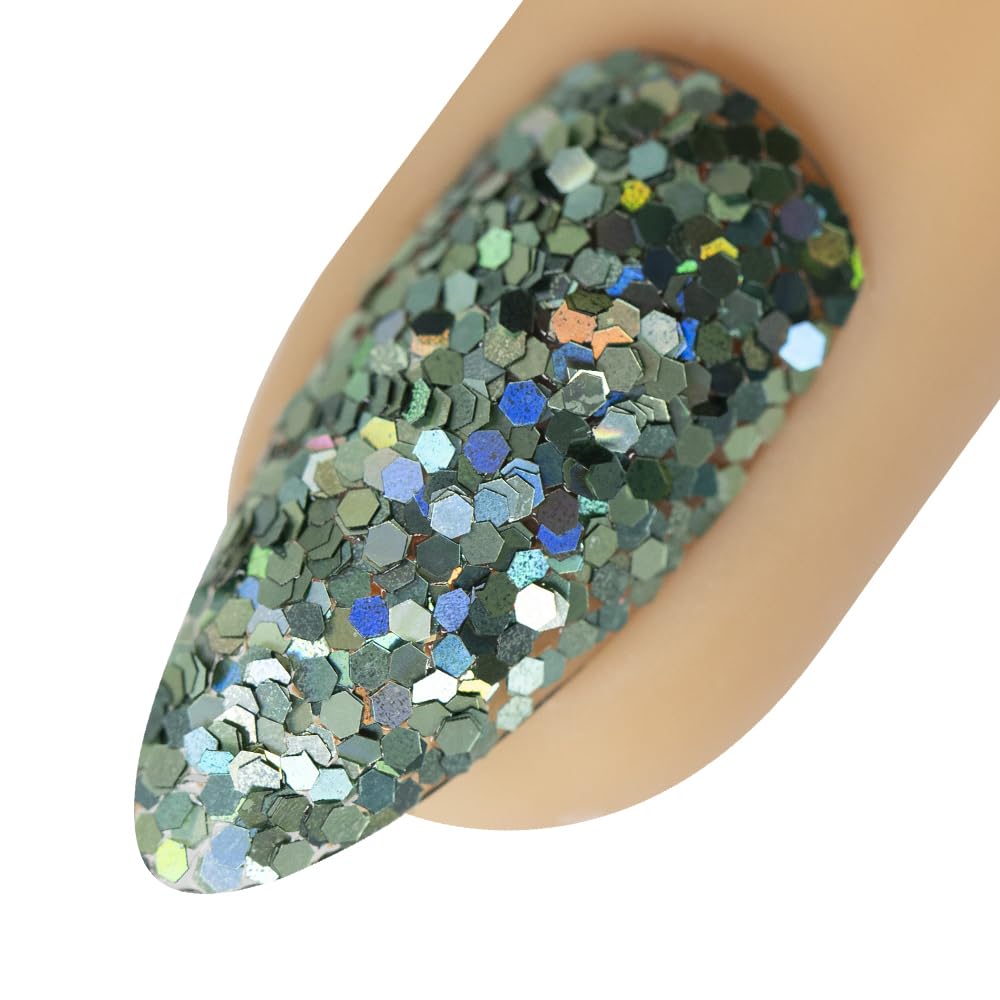 Young Nails Art Glitters - Premium Loose Nail Glitter Powder for Acrylic Nails & Gel Nails, Nail Sequins, Nail Sparkles, Nail Art Powder, Fine & Chunky Glitter, Durable, Forest Bather, 1 oz