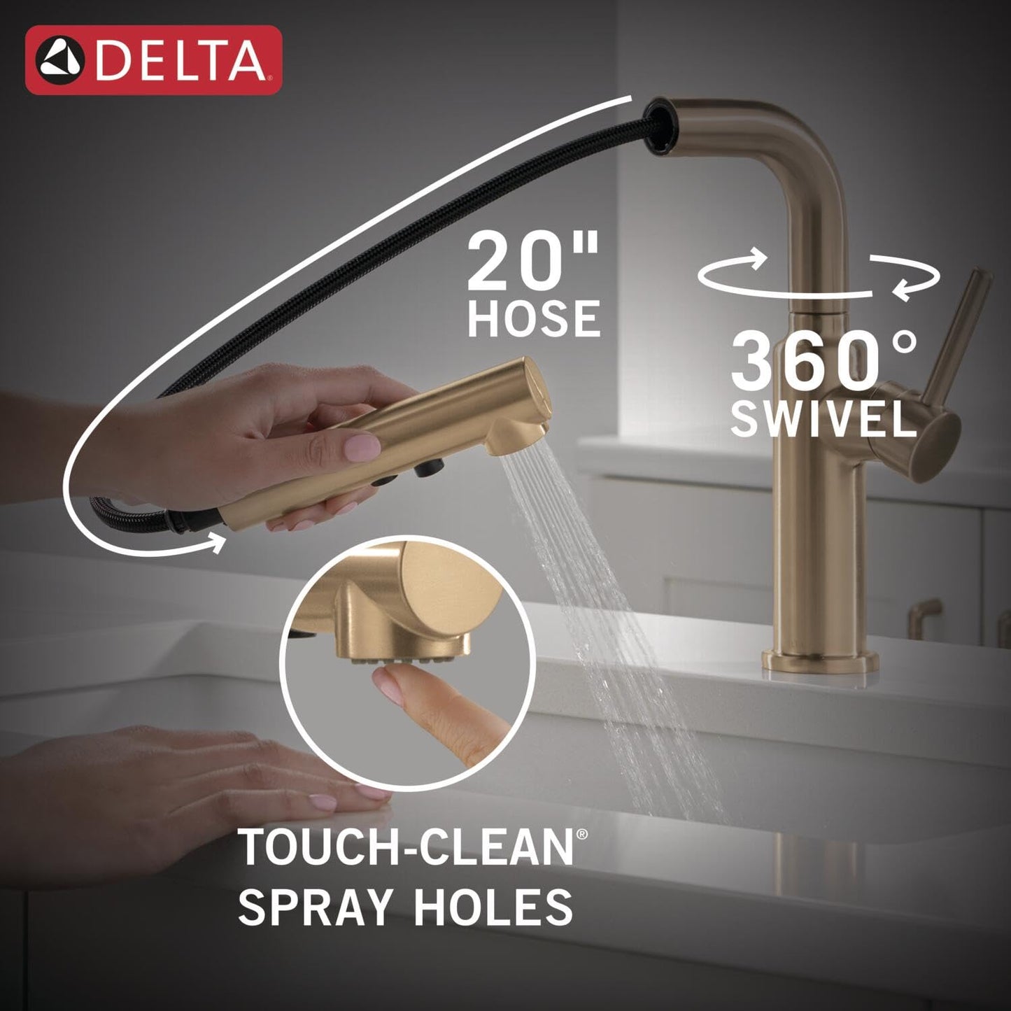 Delta Daneri Brushed Gold Kitchen Faucet with Pull-Out Sprayer, Modern Single Hole Kitchen Sink, Single Handle, Champagne Bronze 16879-CZ-DST