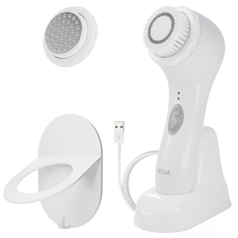 Spa Sciences - NOVA - Cleansing Brush with Bristles & Infusion System – Anti-Aging Facial Exfoliating, Waterproof, and USB Rechargeable