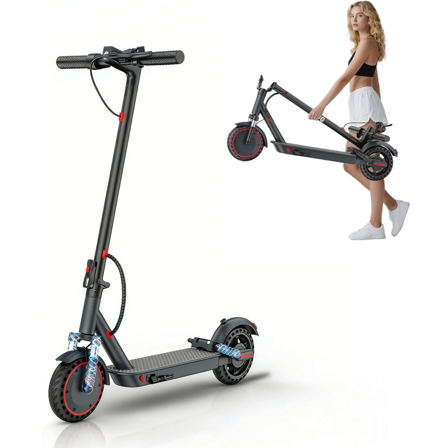 Electric Scooter for Adults with Dual Suspension System - 8.5" Solid Tires, 350W Brushless Motor, Up to 19 MPH Speed, 15 Miles Long Range, Double Braking Folding Fast E-Scooter, App Control