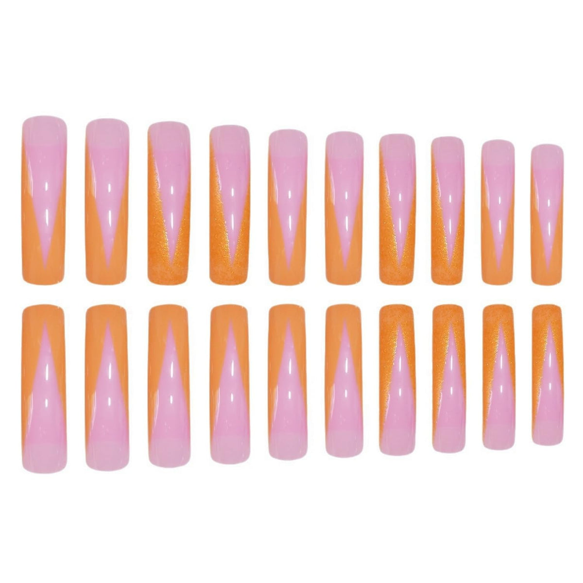 24pcs Curve Press on Nails Extra Long Fake Nails Orange French Tip Press ones with designs Acrylic Glue on Nails Women Girls Glitter Art Manicure for Daily Nail Supplies