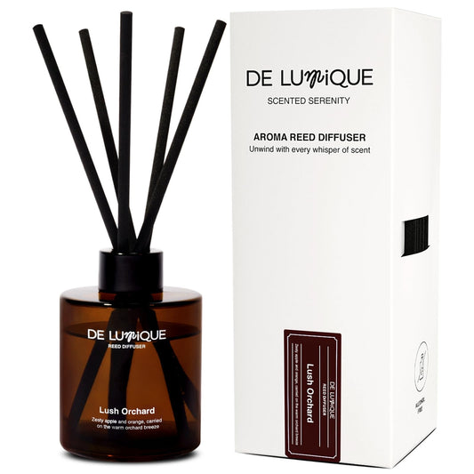De Lumique Lush Orchard Reed Diffuser, Aromatherapy Diffuser with Essential Oils – Long-Lasting, Fruity Floral Scent for Relaxation – Reed Diffusers for Home Decor – 150ml