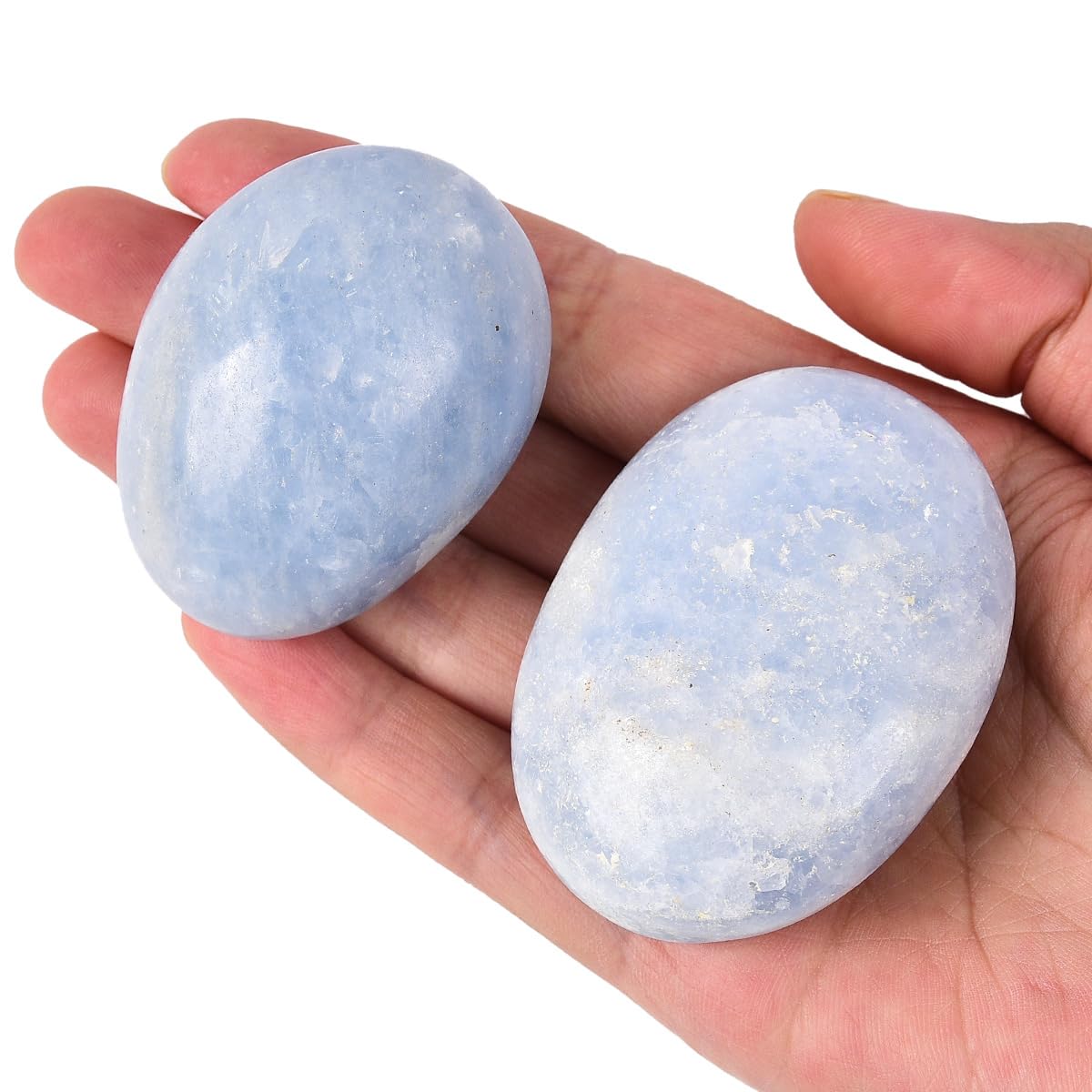 JIC Gem 2 Pcs Blue Celestite Palm Stones Pocket Worry Stones Polished Crystal Healing Irregular Gemstone Chakra Reiki 2 Inch