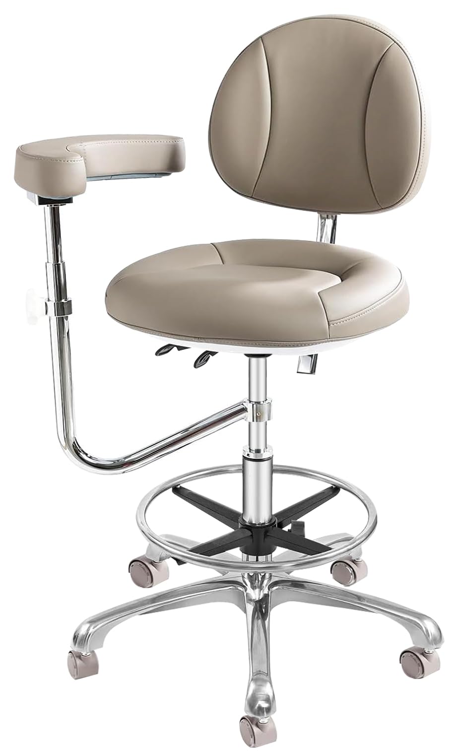 Viviange Ergonomic Dental Saddle Stool - Adjustable Rolling Dentist Chair with Back Support for Hygienists, Assistants - Medical Office & Salon Use -Grey