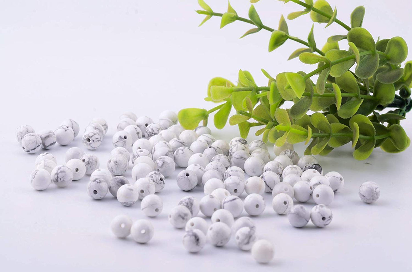 Natural Stone Beads 100pcs 10mm White Howlite Round Genuine Real Stone Beading Loose Gemstone Hole Size 1mm DIY Charm Smooth Beads for Bracelet Necklace Earrings Jewelry Making (White Howlite, 10mm)