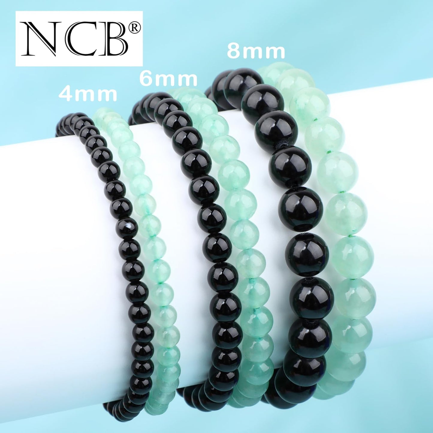 NCB 2-Piece 4mm Natural Crystal Gemstone Stretch Bracelets – ﻿Black Onyx, Green Aventurine Handmade Reiki Energy Healing Jewelry for Meditation,Yoga, Unisex