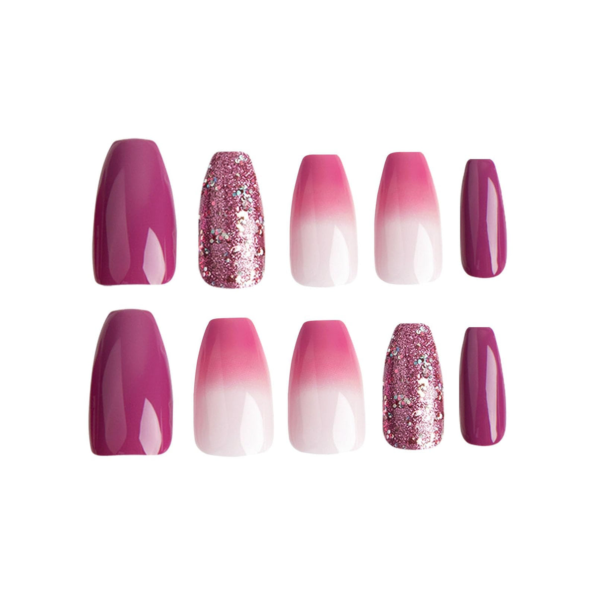 Press on Nails Short Coffin Fake Nails Gradient False Nails with Silver Glitter Designs Purple and Off White Full Cover Acrylic Nails Glossy Stick on Nails for Women & Girls 24 Pcs