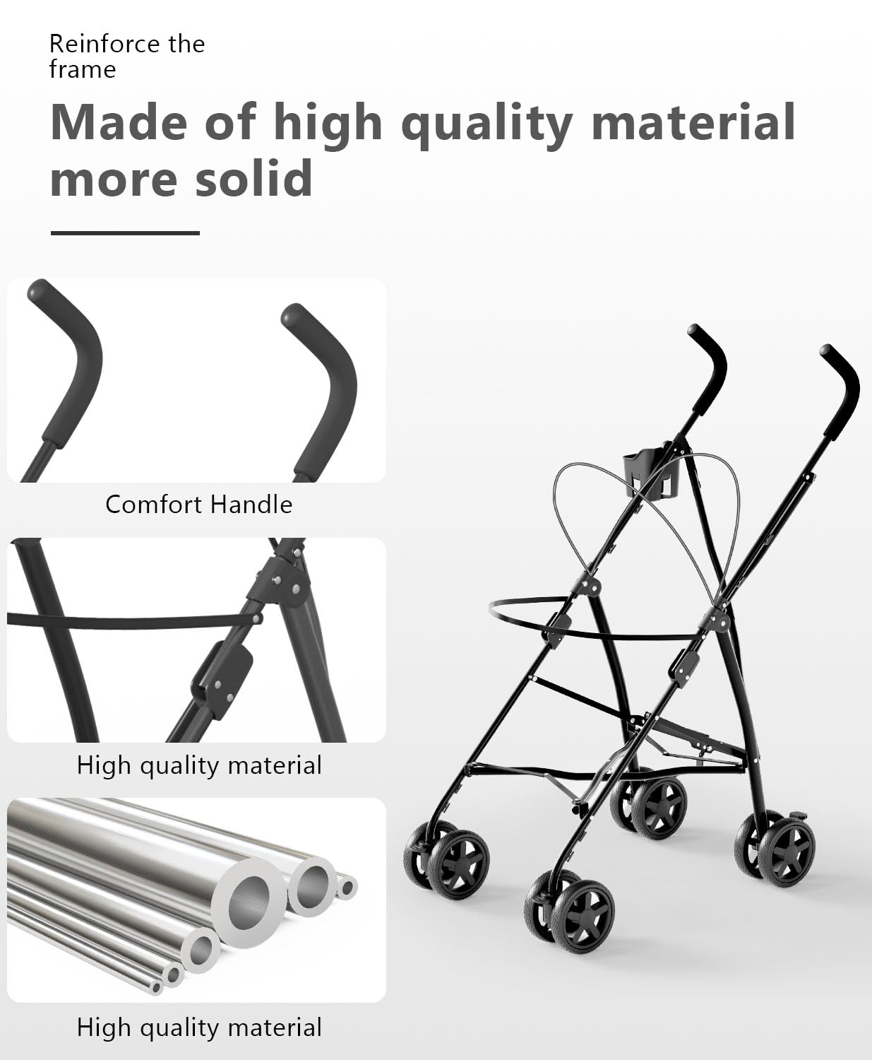 OS MOTOR Pet Stroller with 4 Wheels for Small/Medium Pets, Portable Travel Foldable Carrier Jogger for Dog Cat Puppy Kitty, Rear Wheel Breaks, Storage Basket, Visible Mesh with Weather Cover (Black)