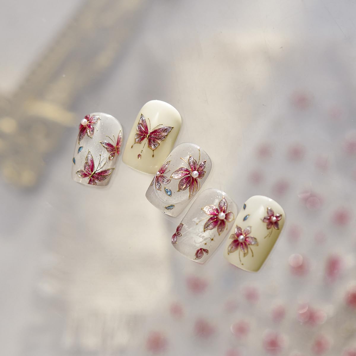 Butterfly Nail Art Stickers 5D Embossed Flower Nail Stickers Floral Nail Decals Luxury Self-Adhesive Nail Art Supplies for Women Girls Spring Manicure 1 Sheet