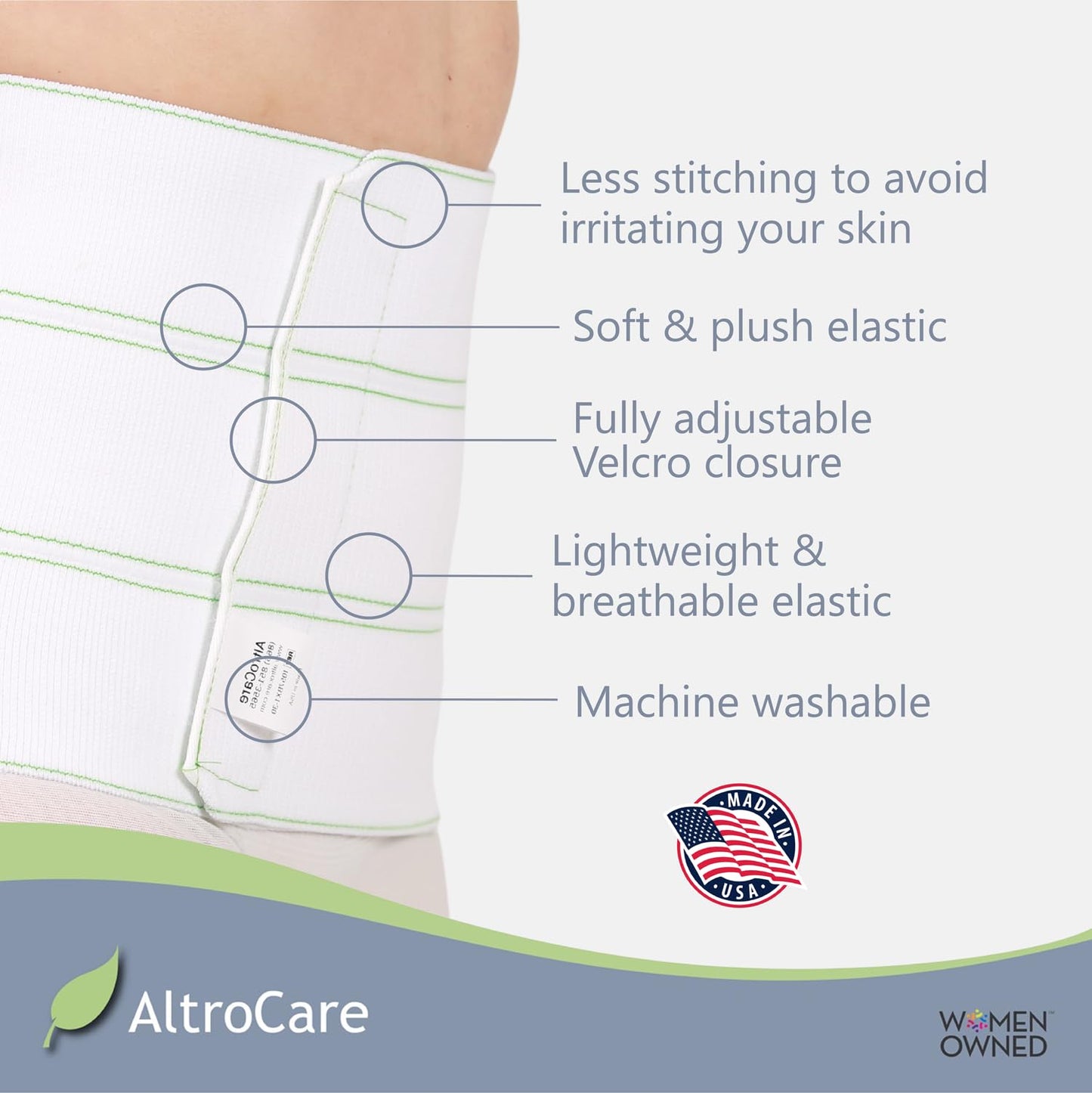 AltroCare Postpartum & Post Surgery Abdominal Binder. 3-Panel belly band for recovery after childbirth, hysterectomy, tummy tuck, hernia, diastasis recti. Size L/XL (45" to 60""). Made in USA."