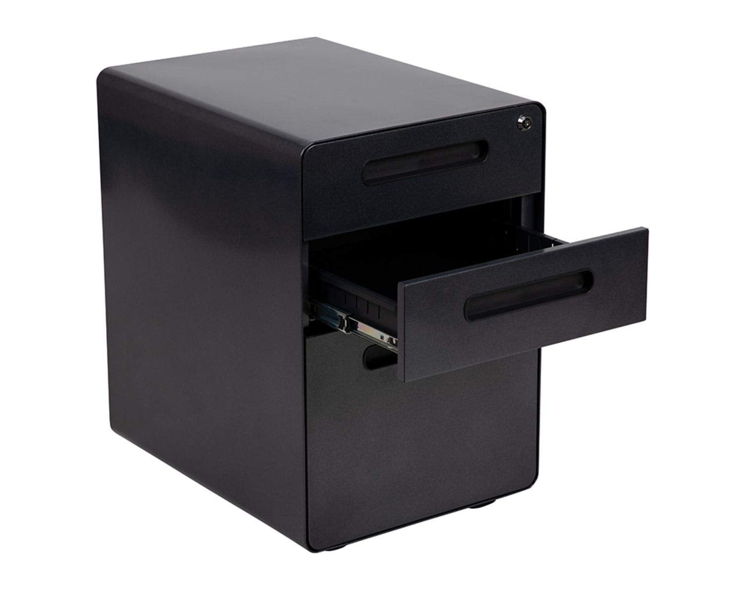 Flash Furniture Wren Ergonomic 3-Drawer Mobile Locking Filing Cabinet with Anti-Tilt Mechanism and Hanging Drawer for Legal & Letter Files, Black