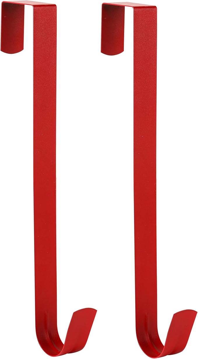 Wreath Hanger for Front Door, Slim Over The Door Hook, Easy to Use and Reusable Holiday Wreath Holder for Christmas, Thanksgiving, Halloween and Daily DÃ©cor (12" Red, 2)