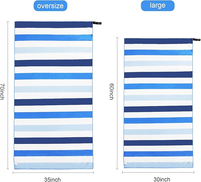 Exclusivo Mezcla 2 Pack Microfiber Quick Dry Beach Towels, Oversized Lightweight Sandfree Pool Towels for Swimming Camping Travel with Bagn (Blue and Navy, 35x70 Inches)