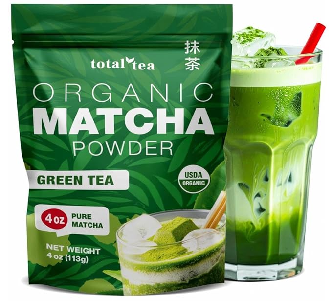 Organic Matcha Green Tea Powder (4-Oz) â Certified USDA Organic Powder for Matcha Latte, Tea, and Smoothies âNon-Gmo, Antioxidant Rich Fruit Tea by Total Tea