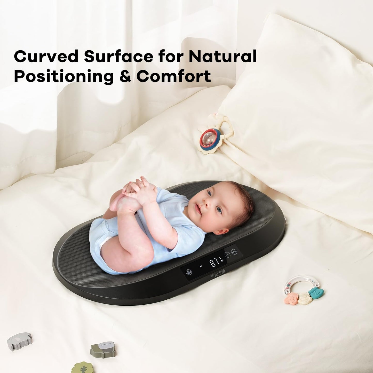 YAUYIK Digital Baby Scale with Smart Hold Function, Multifunctional Infant Scale, Large Pet Scale for Newborn Puppy, Cat and Small Animals - Up to 88lbs, Nest-Shaped Design, 150cm Soft Tape