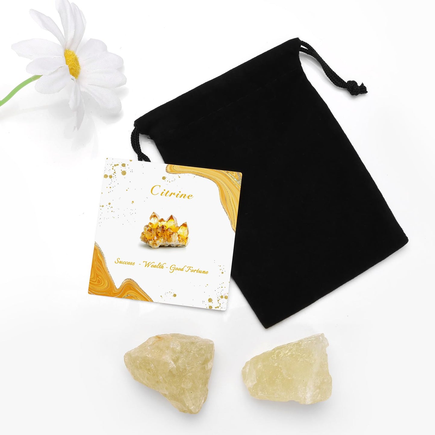 GolbalJew Citrine Natural Raw Crystals 2PCS Healing Crystal Stones 1.2-2.0” Reiki Healing Gemstones for Meditation Chakra Balance Home Decor