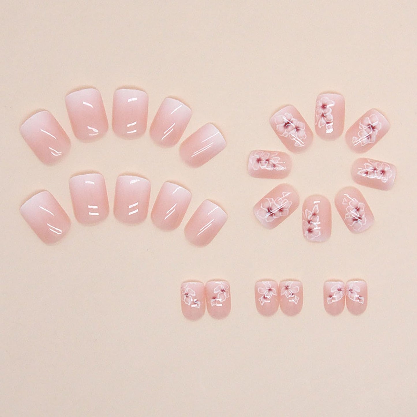 Short Square Press on Nails MABKJLF French Fake Nails Gradient Full Cover White Flower False Nails with Designs Glossy Glue on Nails Acrylic Nails Artificial Nails for Women Girls 24 Pcs