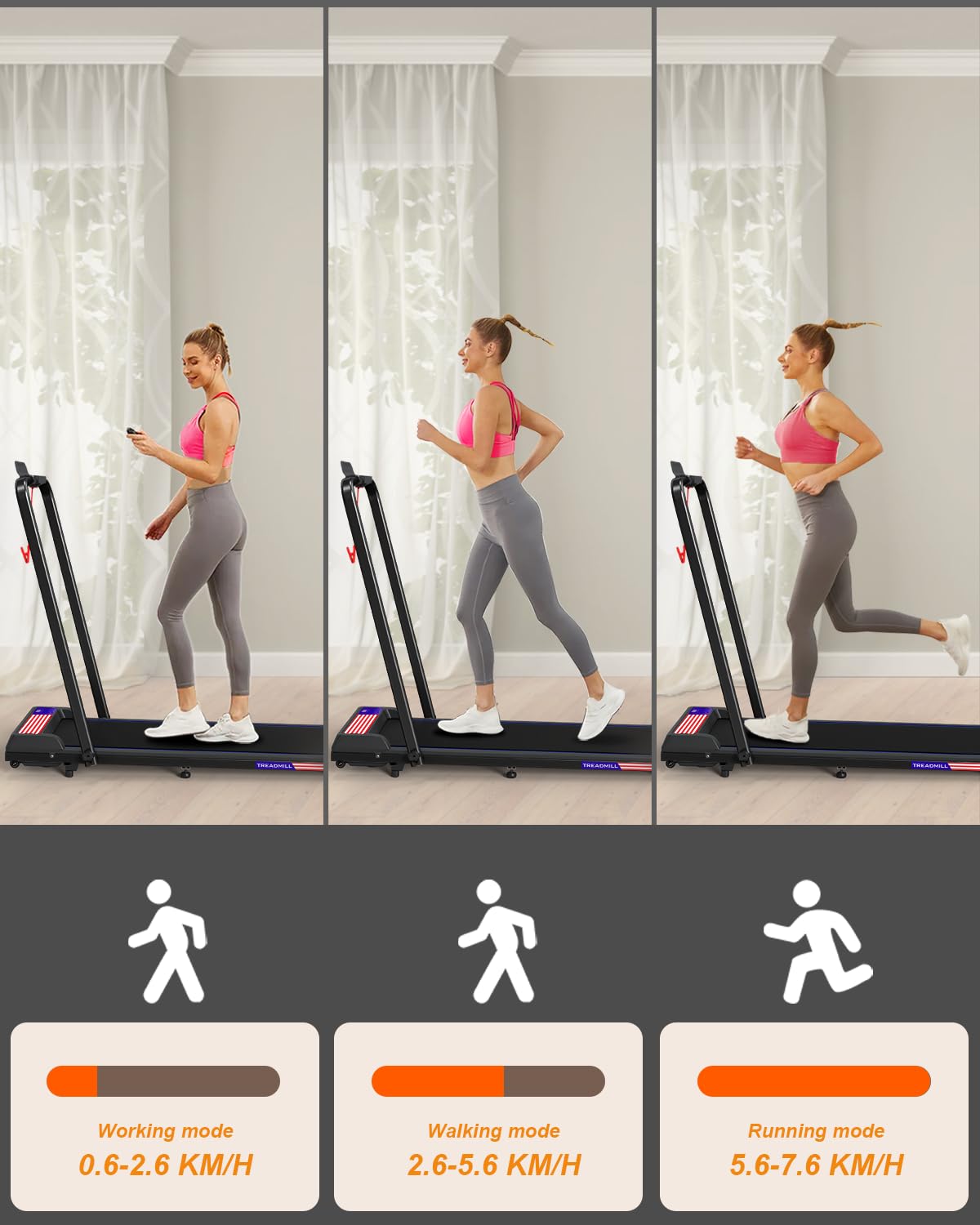 Treadmill Under Desk Walking Pad,2 in 1 Folding Treadmill for Home/Office with Remote Control and APP，Large Screen