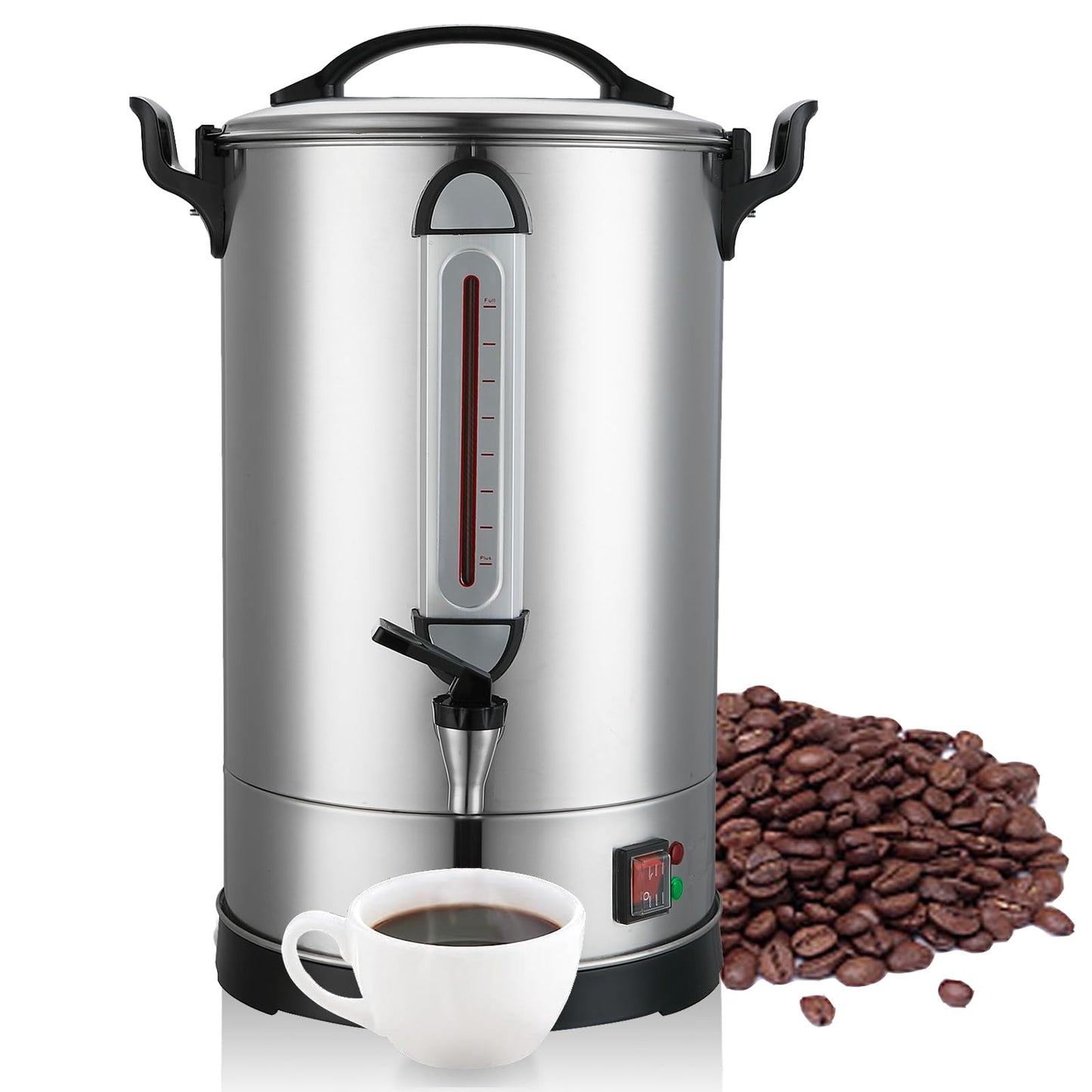Commercial Coffee Urn Large Coffee Maker 100 Cup Coffee Maker Industrial Coffee Dispenser 1300W Quick Brew Dual Wall Stainless Steel Hot Water Urn Tea Maker Machine for Wedding, Catering, Events