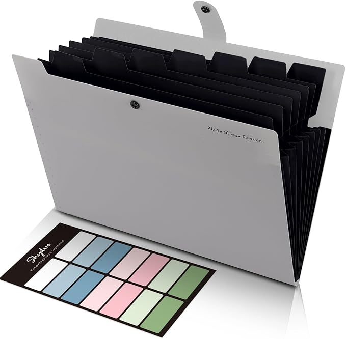 SKYDUE Accordion File Organizer, 8 Pockets Expanding File Folders, Portable Document Paper Organizer, Home College School Office Supplies, Letter Size Gray