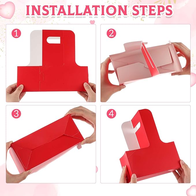 MotiMind 150 Pack Mother's Day 2 Cup Drink Carrier with Handle, Kraft Paperboard Teacher Cup Holder Portable for Hot Cold Drinks, Coffee Carrier Gift with Heart Card Rope (Red,Pink)