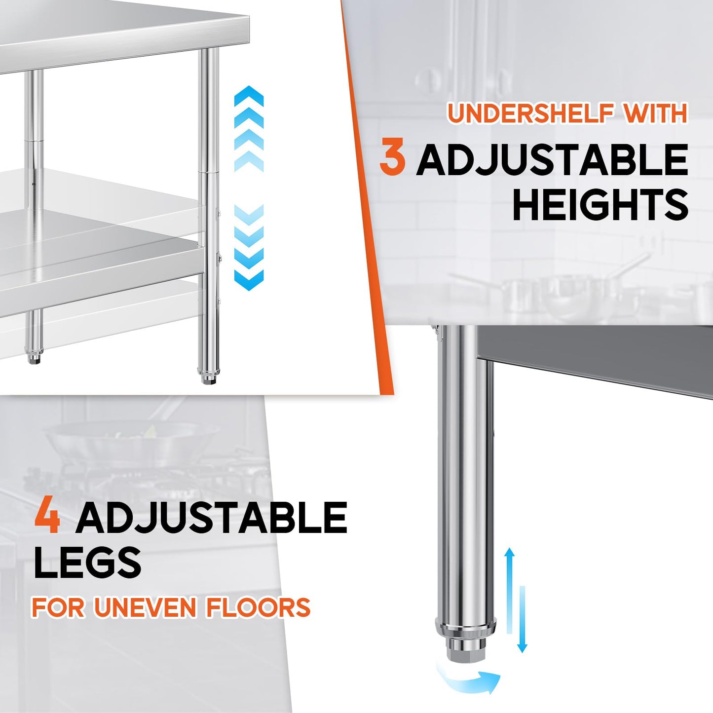 Albott 30x60in Stainless Steel Table, Kitchen Prep Table with Adjustable Undershelf, NSF Certified Metal Surface for Home Kitchen, Restaurant, Hotel, and Garage