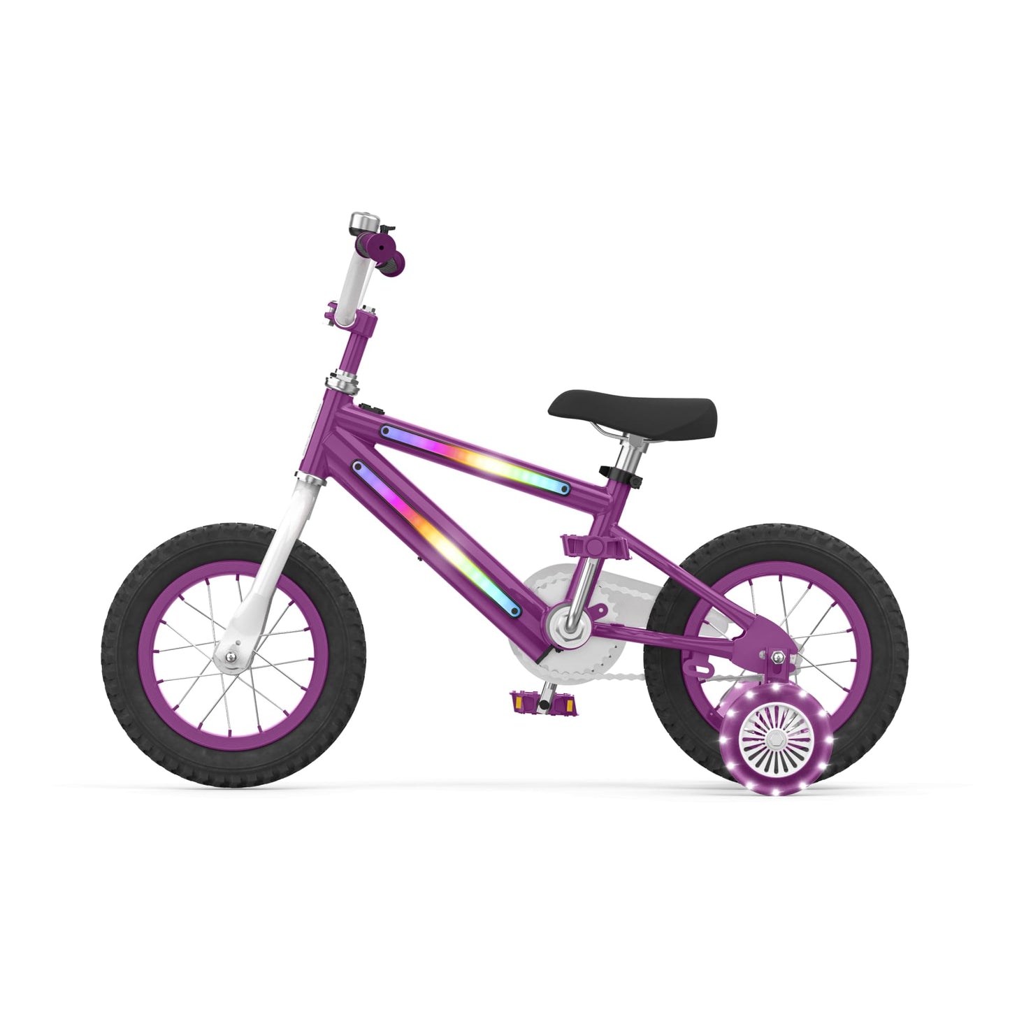 Jetson Light Rider Kids’ Light-up Unisex Bike, LED Light-up Frame, 3 Different Light Modes, Adjustable Seat Height, 12" Rubber Tires, Kinetic Light-Up Training Wheels, Purple, JLRG12-PUR