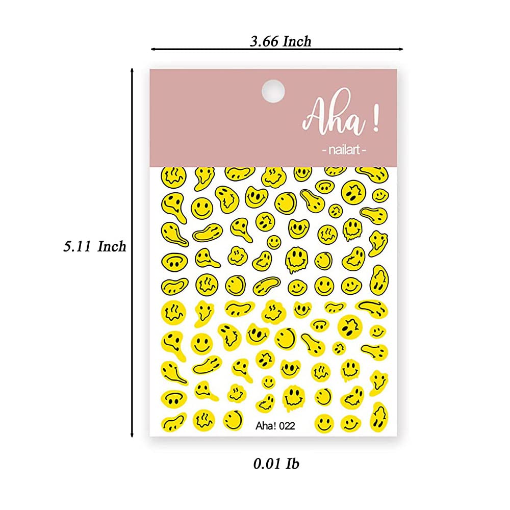 Smiling Face Nail Art Stickers 3D Nail Decals Cute Self-Adhesive Nail Stickers Yellow Black and White Twisted Smiling Face Nail Supplies for Women Girls Kids Nail Decorations