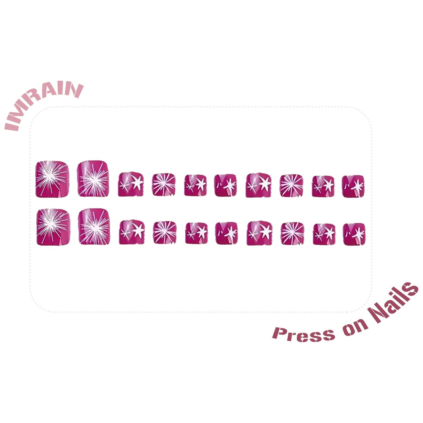 IMRAIN Purple Press on Toenails Short Square Fake Toe Nails Summer Toe Nails with White Star Design Artificial Full Cover False Toenails for Women Girls Nail Supplies 24Pcs