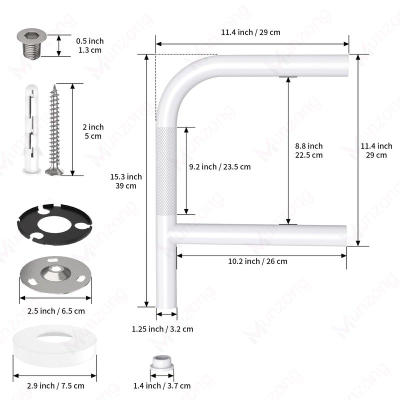 Bathtub Safety Rail with Double Grip, Munzong 16 Inch F-Shape Anti-Slip Shower Grab Bar for Seniors Handicap, Heavy Duty 300lb Support Wall Mounted Bathtub Handle, Standing Balance Aid for Elderly