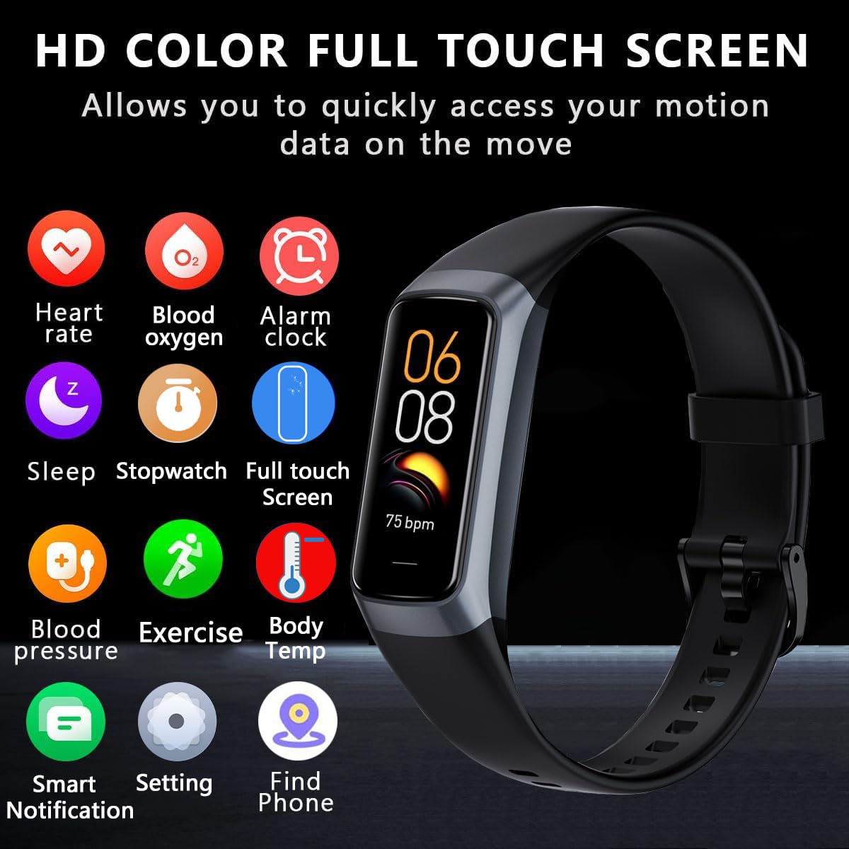 Fitness Tracker with Heart Rate/Blood Oxygen/Sleep Monitor, 20+ Sports Modes Smart Watches for Women/Men, Activity & Step Tracker Smart Watch for Android/iOS Phones (Black)