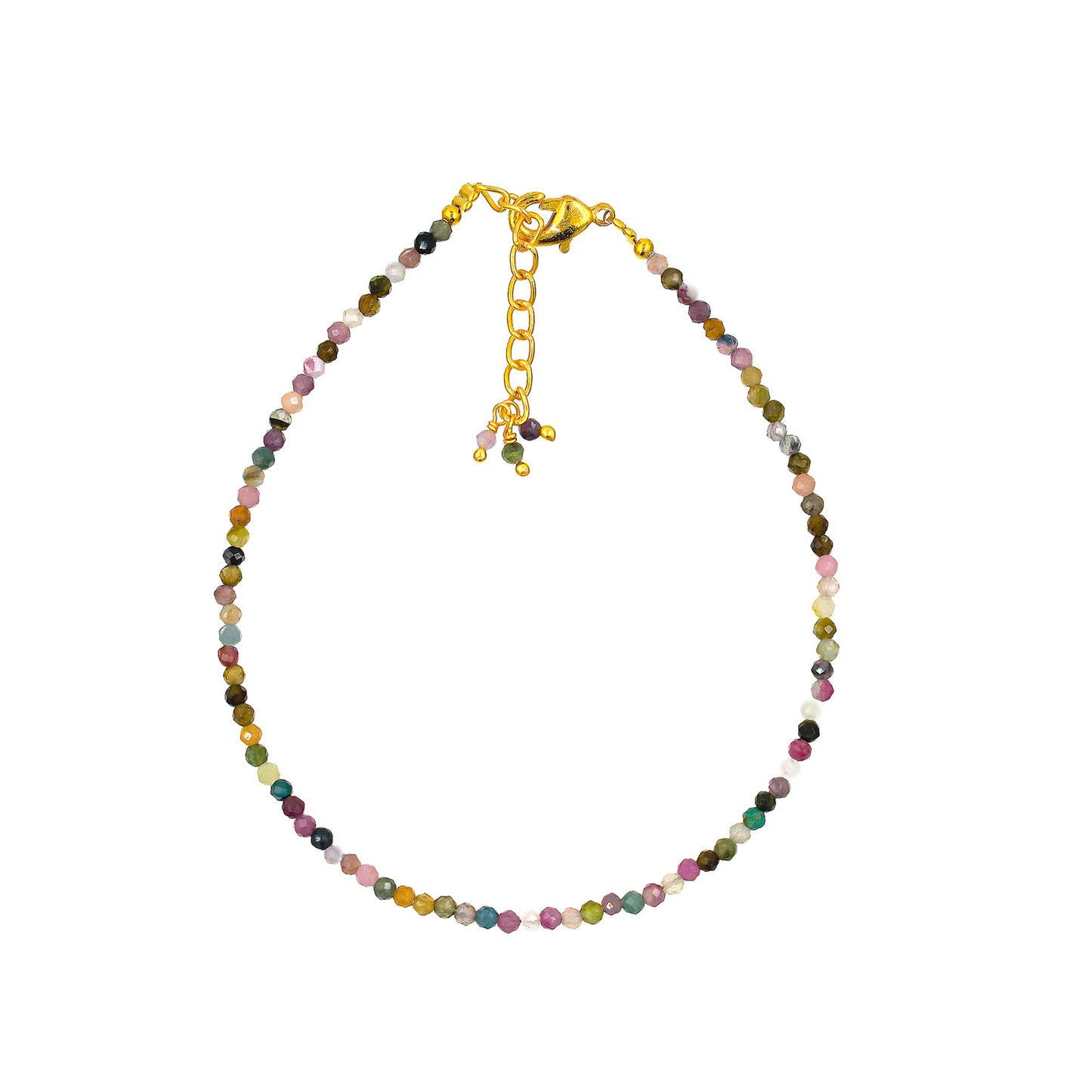 Gemimpression Handmade Multi Tourmaline Bracelet – Natural Genuine Gemstone – Birthstone Jewelry – 14K Gold Plated Adjustable 8 Inch Chain – Micro Beads Chakra Bracelet – Christmas Gift