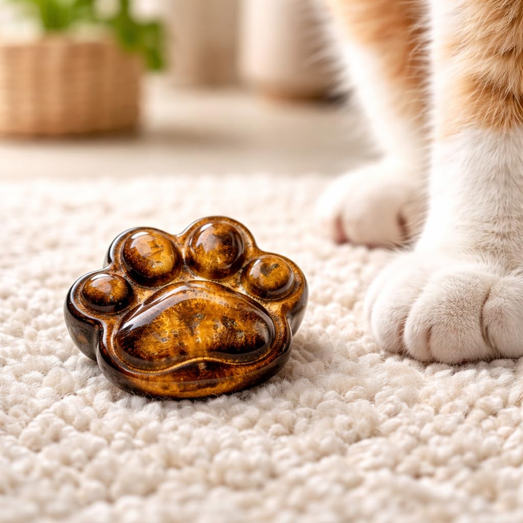 BEAUSIOO 1.6 Inch Tiger's Eye Animal Paw Worry Stone, Healing Crystal Palm Stone for Stress & Anxiety Relief, Ultra Smooth Polished Natural Stones, with Velvet Pouch