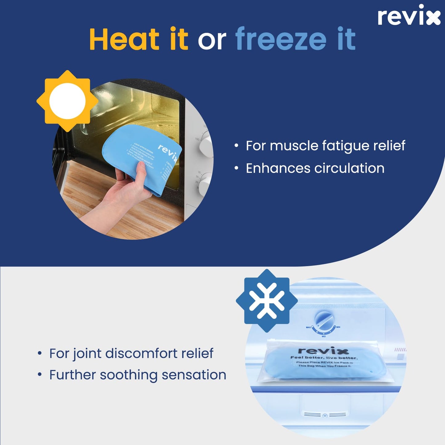 REVIX Ice Packs for Injuries Reusable, 2 Packs Hot and Cold Pack with Adjustable Strap, Flexible Ice Wraps for Joints and Muscle, Rotator Cuff, Back, Knee Discomfort Relief (10" x 5"" Blue)"