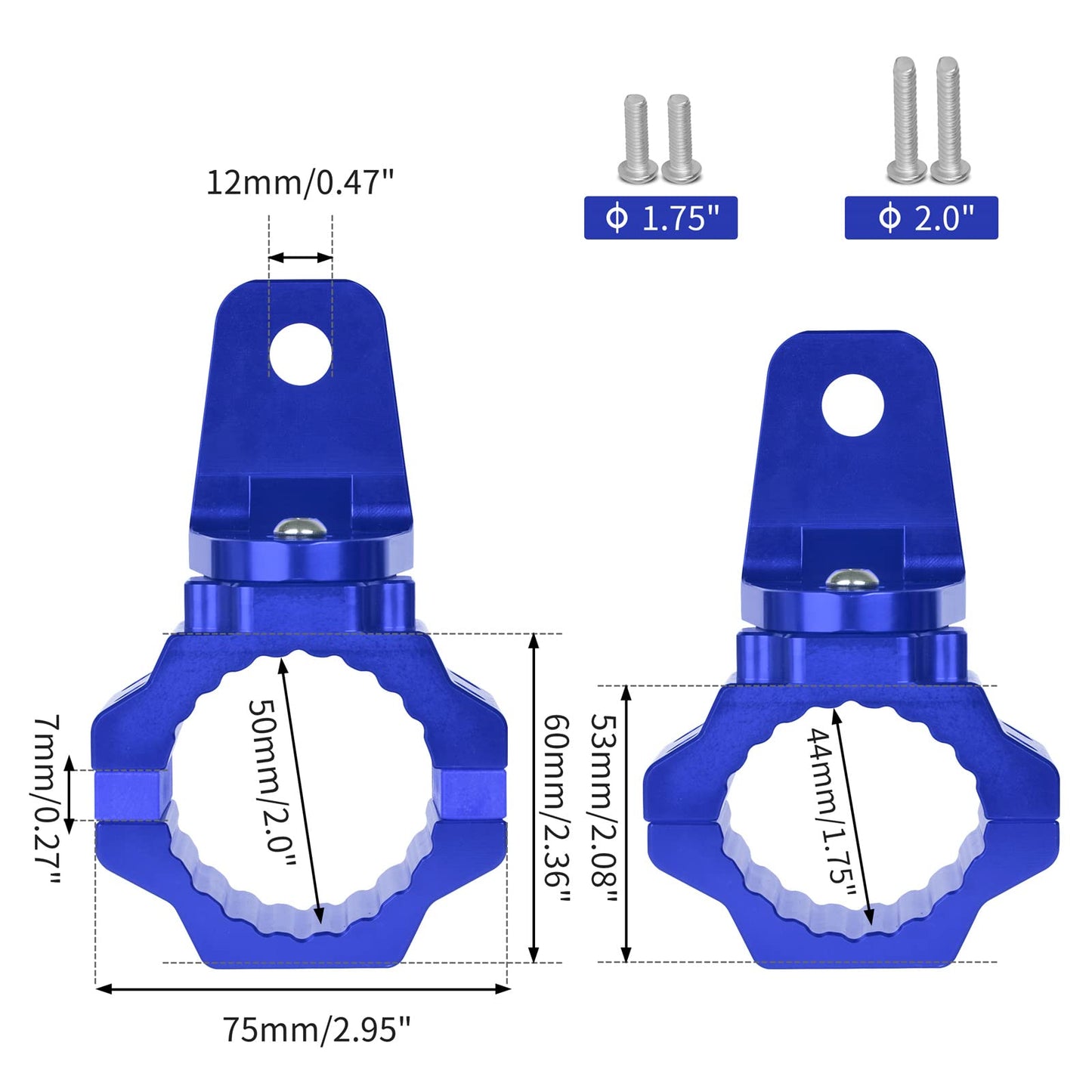 ZIDIYORUO UTV Whip and Spot Light Mount, 360 Rotating Flag Hole, Aluminium Alloy, 1.75" to 2" Roll Cage (2 PCS Blue)