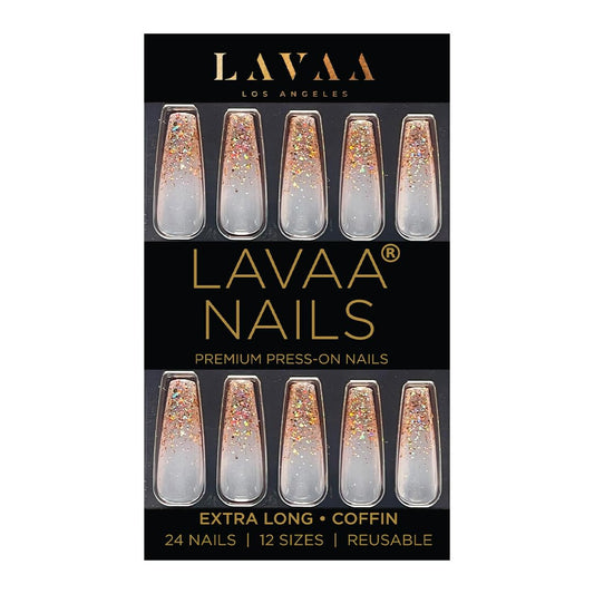 GOLD VIBES Press-On Nails by Lavaa Beauty | Gold Glitter Ombré Tip | Extra-Long Coffin