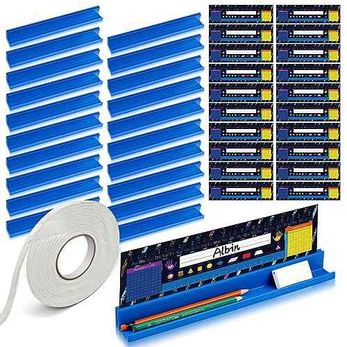 PerKoop 15 Pcs Classroom Desk Name Plates Holder Set Index Cards Storage Classroom Name Tags Kids Desk Accessories Desktop Helper Prop and Park Station Tray Organizer Water
