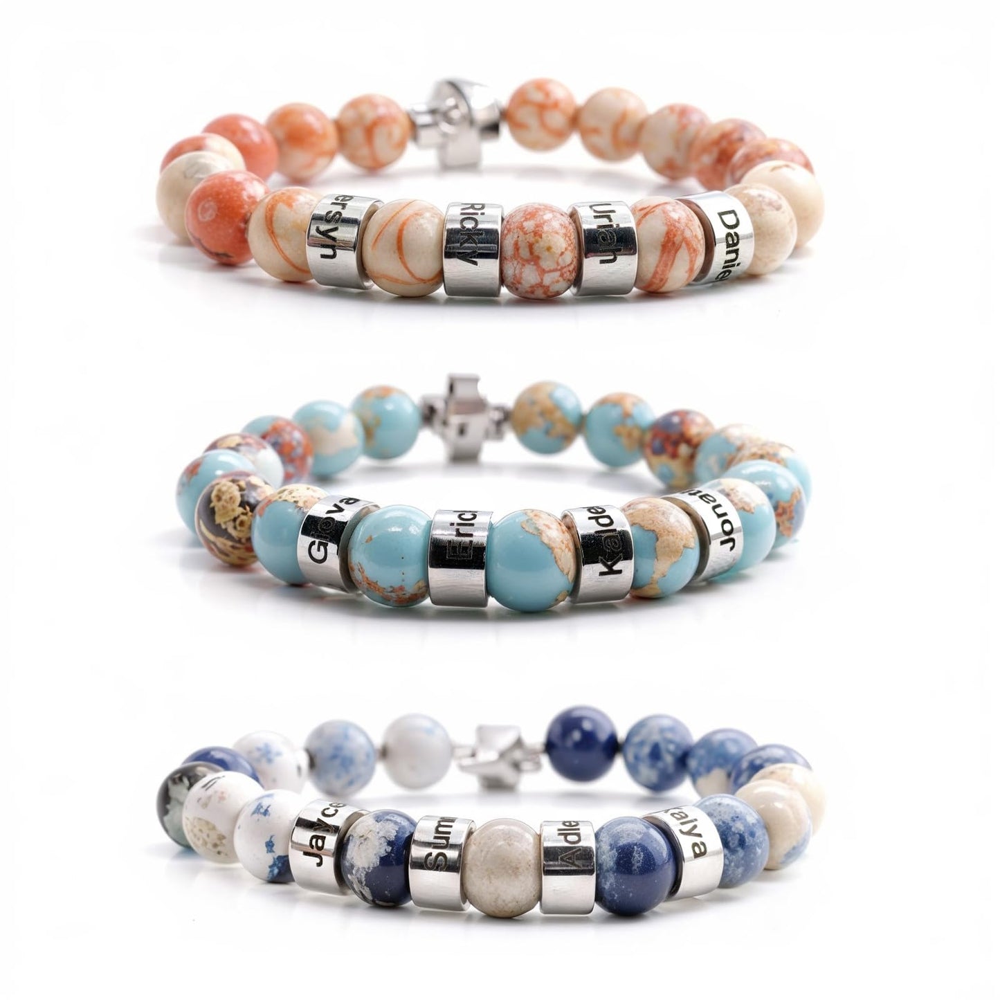 Custom Name Bracelet, Personalized Beaded Bracelets with 1-4 Engraved Names, Chakra Bracelet Natural Stone Bracelet for Women Men, Meaningful Birthday Gifts for Couples Friends Parents