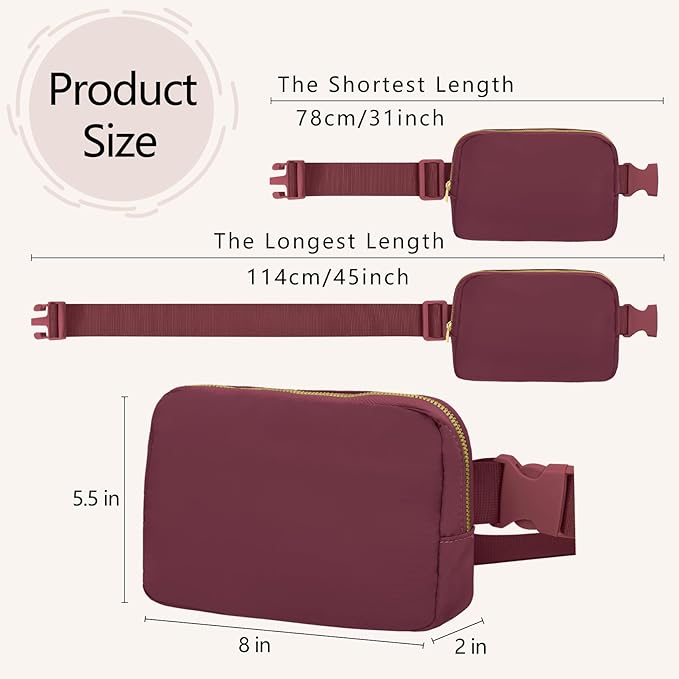 VOROLO Fanny Pack For Women And Men Crossbody Bag Belt Bag with Adjustable Strap Valentines Day Graduation Gifts Wine Red
