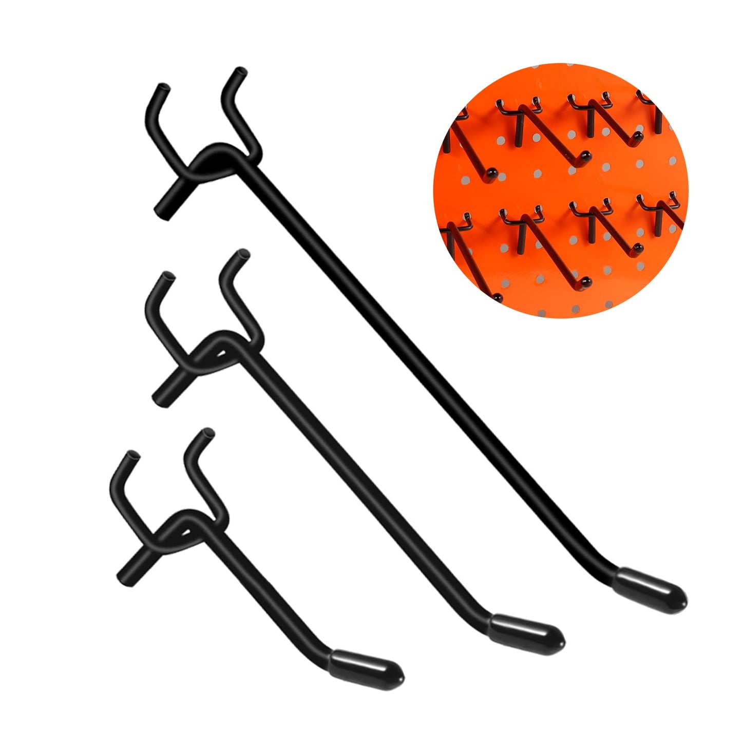 Dualshine 60Pcs Black Pegboard Hooks, 2/4/6 Inch Pegboard Wall Hook Heavy Duty PegBoard Shelving Hook Fit 1/4" PegBoard Metal Hanging Pegboard Display Hook Holder Organizer for Kitchen Store"