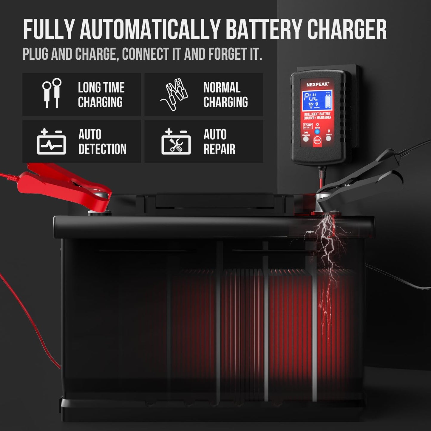 2-Pack Smart Fully Automatic 6V 12V Battery Charger Maintainer for Car, Marine, Motorcycle, Lawn Mower