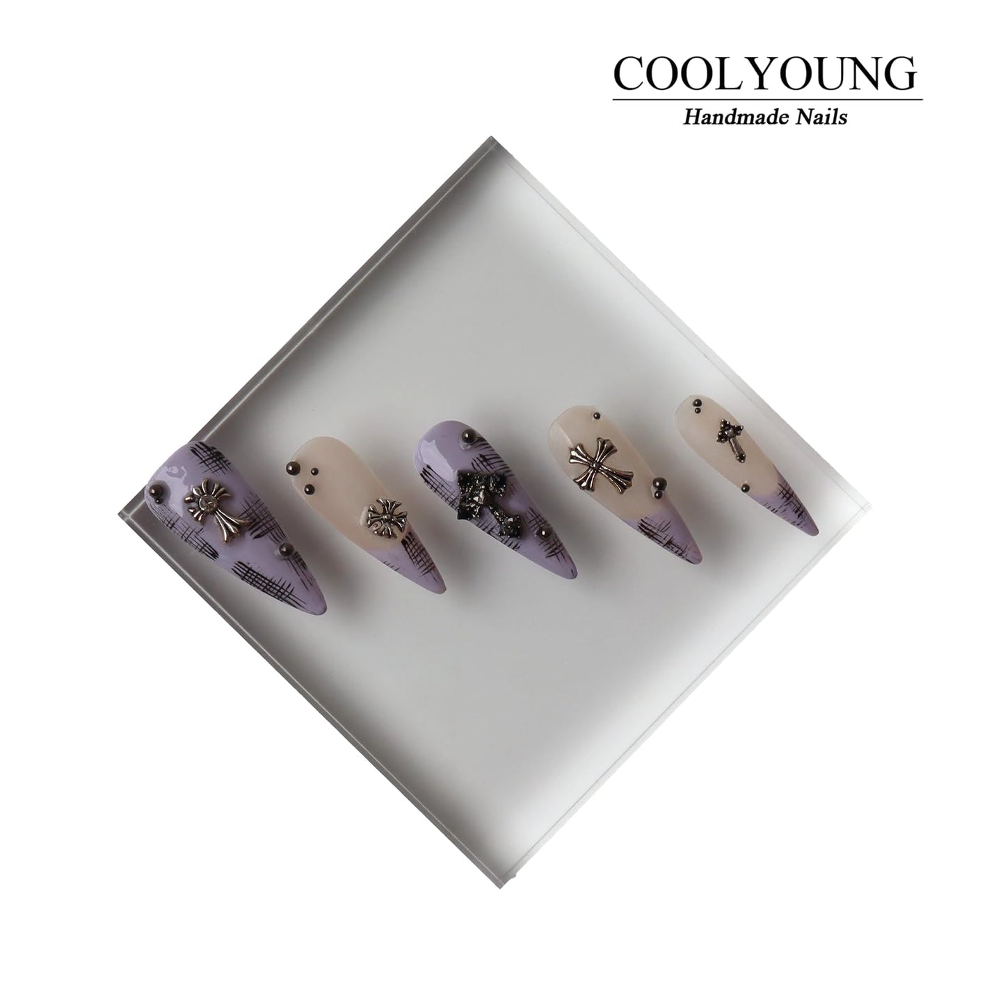 Handmade Press On Nails, French Nails, Stick On Nails For Women, Press On Nails Purple, Nailphoria Press Ons, Press On Nails Stiletto, Fake Acrylic Nails, Woman Gifts, COOLYOUNG Nails, 10 PCS, Size L