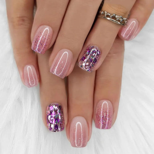 CurvLife Medium Press on Nails Square, Multicolor 30PCS Reusable Acrylic Fake Nail Tips Design Stick On Nails Glue On For Women