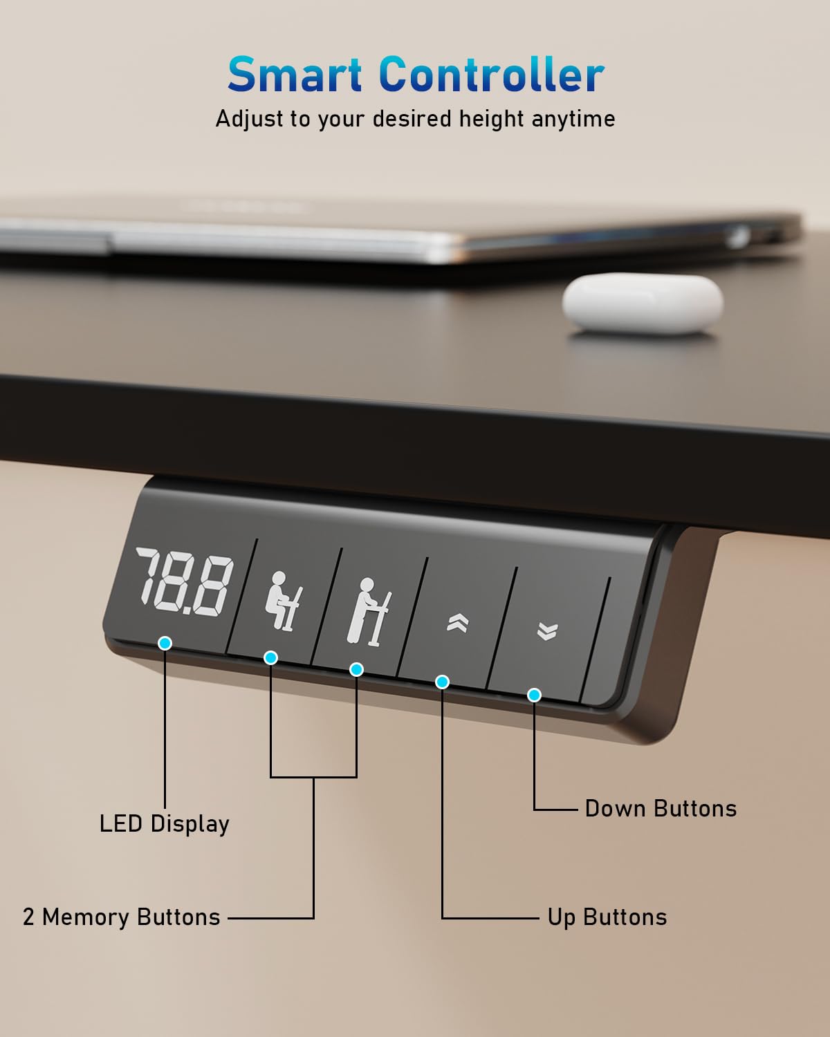 Xyndyx Small Height Adjustable Electric Standing Desk, 31.5" x 23.6" Sit Stand up Desk with Splice Board, Ergonomic Rising Computer Home Office Desk Table with Memory Preset, Black Frame/Black Top