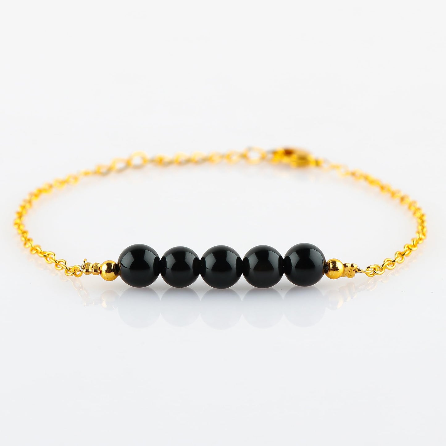 TGH Handmade Bracelet – Natural Black Onyx – Energy Power & Chakra Healing – Rhodium Plated – Boho Luxe Style – Adjustable Size – Christmas Gifts